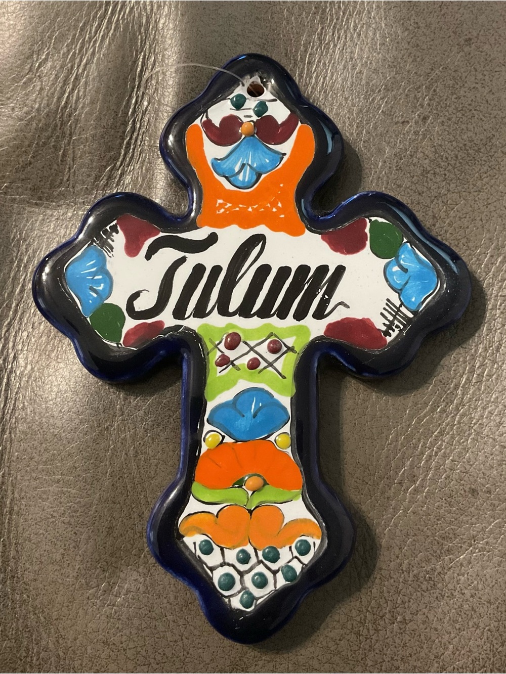 Tulum Hand-Painted Ceramic Cross - Bright Multicolor